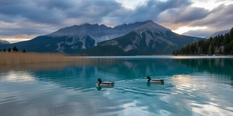 Majestic Alpine Lake Surrounded by Pine-Covered Slopes | Atmospheric Nature Photography