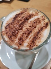 closeup of a cup of cappuccino