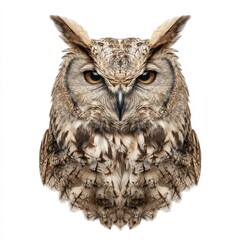 Fototapeta premium Portrait of a majestic owl with striking features and intricate feather patterns.