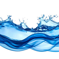 Wavy blue water graphic, showing surface and splashes, on a transparent background