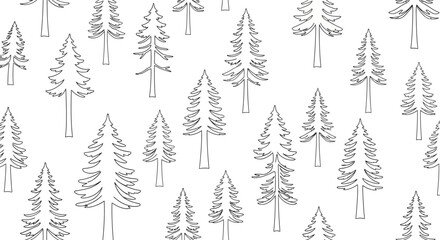 Obraz premium Seamless pattern featuring minimalist hand-drawn evergreen trees, perfect for a natural background, festive design, or winter-themed graphic illustration with a simple forest motif