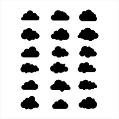Set of Black Cloud Silhouette Icons,Flat Minimal Vector Design