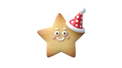 Joyful star cookie wearing a festive polka dot party hat, perfect for celebrations, holidays, and children's themes, bringing smiles and cheer.