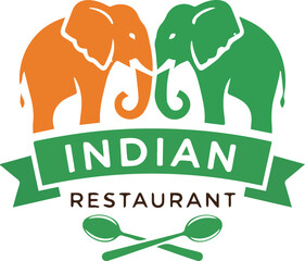 Indian restaurant logo design with elephants and crossed spoons