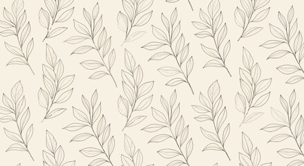 Elegant seamless pattern featuring delicate hand-drawn botanical branches and leaves on a soft beige background, perfect for textiles, wallpapers, and organic design projects