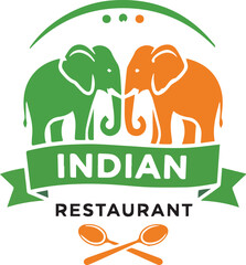 Indian restaurant logo with iconic elephants and crossed spoons