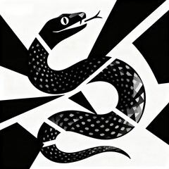 Obraz premium Geometric Serpent: Bold Black White Abstract Snake Art Design