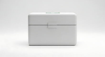 White Rectangular First Aid Kit Box with Green Cross Symbol on White Background container medical