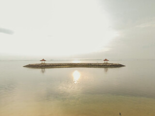 The Aerial Photography of Sanur Beach in Sunrise, Bali, Indonesia