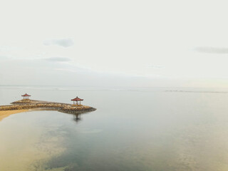 The Aerial Photography of Sanur Beach in Sunrise, Bali, Indonesia