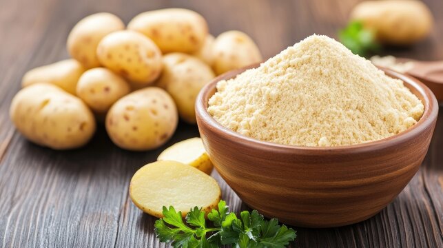 Creative culinary exploration with potato flour and fresh ingredients on a rustic wooden table
