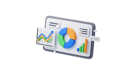 3d icon of tablet with business graph and chart isolated on transparent background