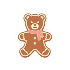 Obraz premium Gingerbread bear cookie with decorative scarf and buttons 