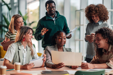 Diverse business team collaborating during office meeting