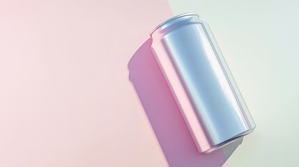Stylish beverage can on pastel background.