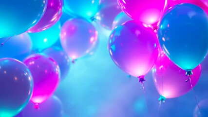 Colorful pink and blue neon balloons floating up during a celebration or party event - Powered by Adobe