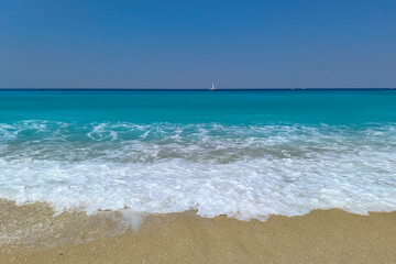 Famous beach on west part of Lefkada (Levkas) island, Ionian sea, Greece.