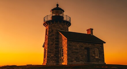 Dramatic Lighthouse Silhouette at Sunset - A Beacon of Coastal Beauty.