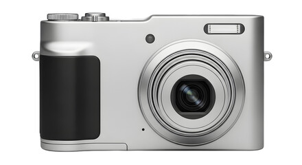 Silver digital camera isolated on transparent background