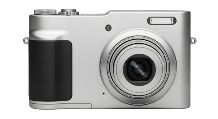 Silver digital camera isolated on transparent background