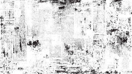 Vector white and black newspaper paper grunge vintage old aged texture. Distressed newspaper text with dark ink smudges. 