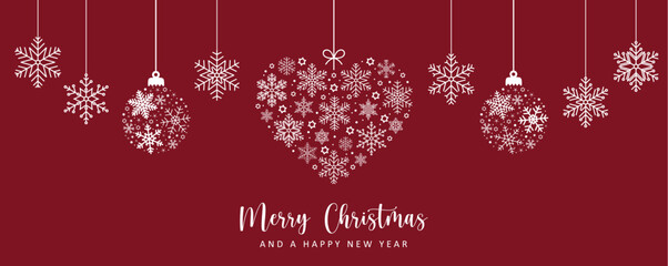 christmas greeting card with hanging snowflake decoration vector illustration