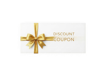 Elegant golden ribbon discount coupon gift card template festive offer transparent background