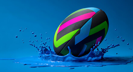 A black and neon green blue and pink striped rugb