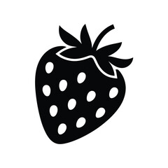 Simple hand drawn black silhouette of a strawberry fruit with seeds
