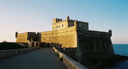 Fototapeta premium Historic Fortress on the Coastline at Sunset.