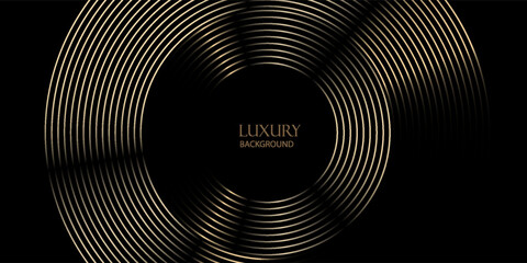 3D golden luxury abstract background overlap layer on dark space with circles lines decoration. Modern graphic design element stripes style concept for web banner, flyer, card, or brochure cover