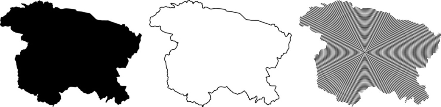 Jammu Kashmir vector map design. Flat, Line art and geometric round outline infographic Jammu Kashmir map