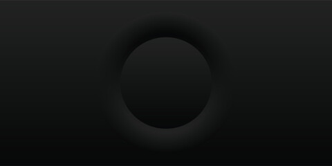 Monochromatic black design with a central pressed circle and soft gradient shadows.