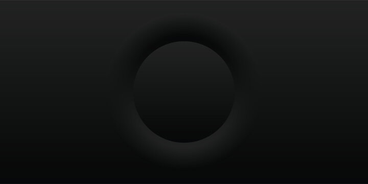 Monochromatic black design with a central pressed circle and soft gradient shadows.