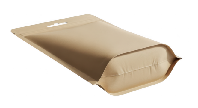 Brown paper pouch packaging mockup with hang tab ideal for retail display and product presentation illustration