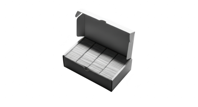 Detailed close-up of an open wooden box filled with small rectangular items illustration