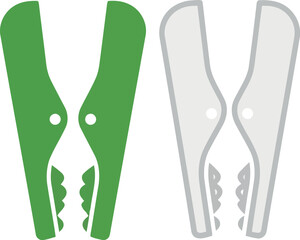 Green white clothes pins isolated