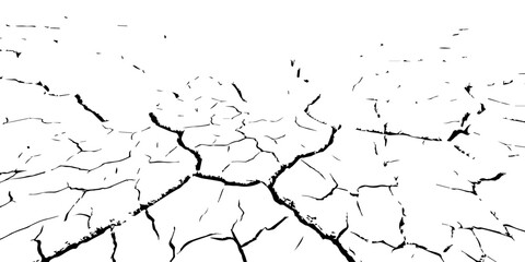 Obraz premium Black and white cracked earth texture showing dry, parched soil surface. Abstract natural background representing drought, climate change, and land degradation. Ideal for design and texture projects.