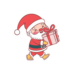 Cartoon Santa Claus Delivering a Christmas Gift with Joyful Expression.