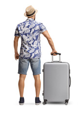 Rear view shot of a man standing with a suitcase