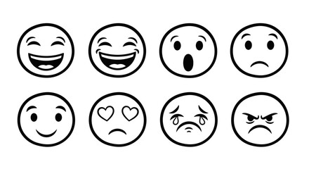 Simple Emotion Faces Icon Set | Black Line Emoji Expressions