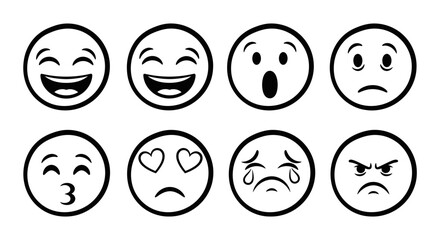 Simple Emotion Faces Icon Set | Black Line Emoji Expressions