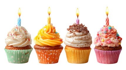 Birthday Cupcakes with Candles, isolated on transparent background
