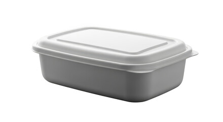 Closed white rectangular foam food container isolated on black studio background ready for packaging illustration