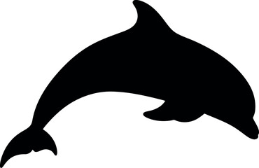 Black dolphin silhouette jumping ocean wave