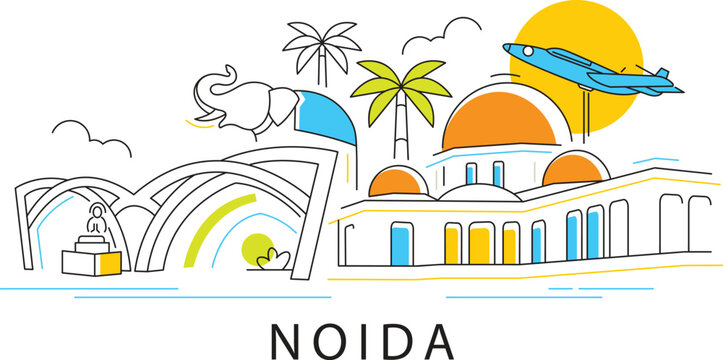 Futuristic Geometric Illustration of Noida Cityscape
