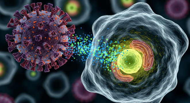 virus attacking living cell