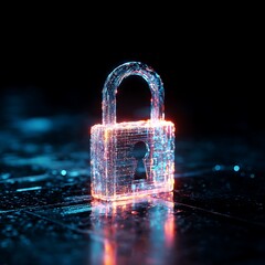 Digital Padlock Cybersecurity Concept Glowing Data Security Lock Technology