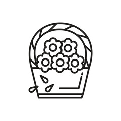 A basket with flowers crafted with geometric designs and simple line art