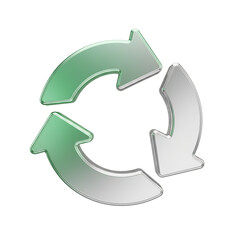 Modern metallic arrows forming a recycle symbol showing continuous movement, sustainability, and a circular economy for business and environmental concepts